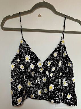 Little Moon Black Daisy Polka Dot Spaghetti Strap Top